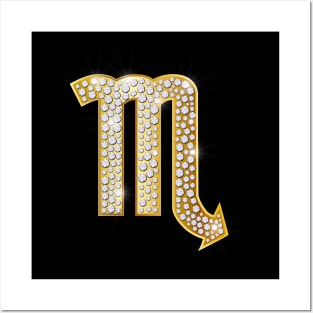 Golden and Diamonds Rhinestones Scorpio Zodiac Sign Posters and Art